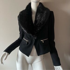 BEBÈ Elegant Black Faux Fur Collar Jacket Size S
